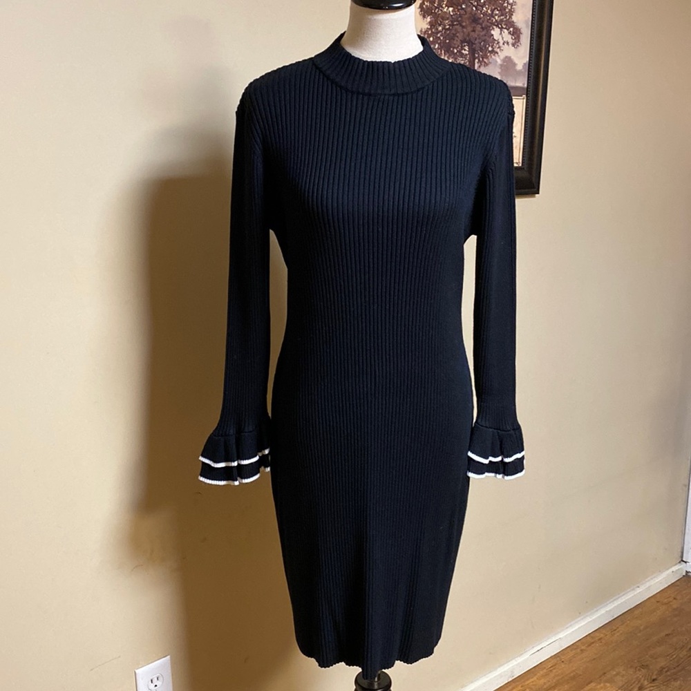 Classy Black Ribbed Knit Dress
